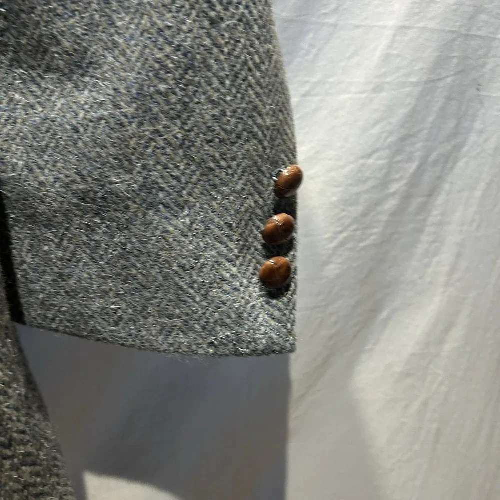 Vintage Lacrosse Mens 46L Grey Herringbone Pure Wool Blazer Sport Coat
